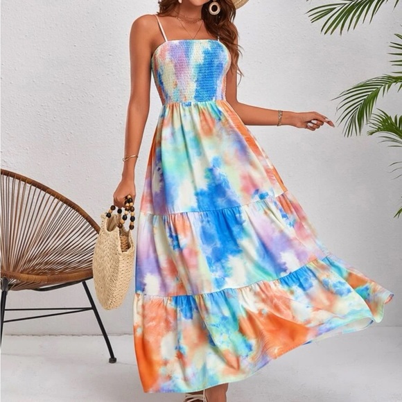 Boho Tie Dye Cami Tiered Maxi Dress - Picture 3 of 5